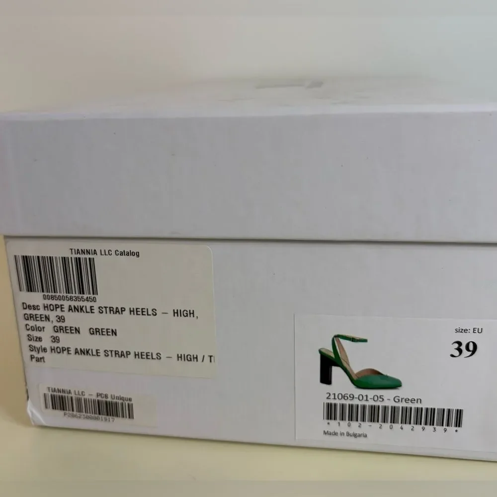 NIB Tianna Barnes HOPE ANKLE STRAP HIGH HEELS IN GREEN SZ 39